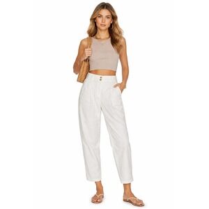 J.Crew Womens White Pleated Cropped Chino Pants 12 L Cotton‎ Stretch